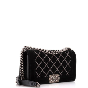 Boy Flap Bag Stitched Quilted Velvet Old Medium