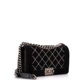 Boy Flap Bag Stitched Quilted Velvet Old Medium