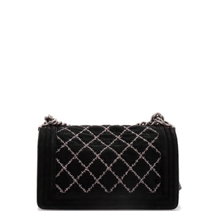 Boy Flap Bag Stitched Quilted Velvet Old Medium