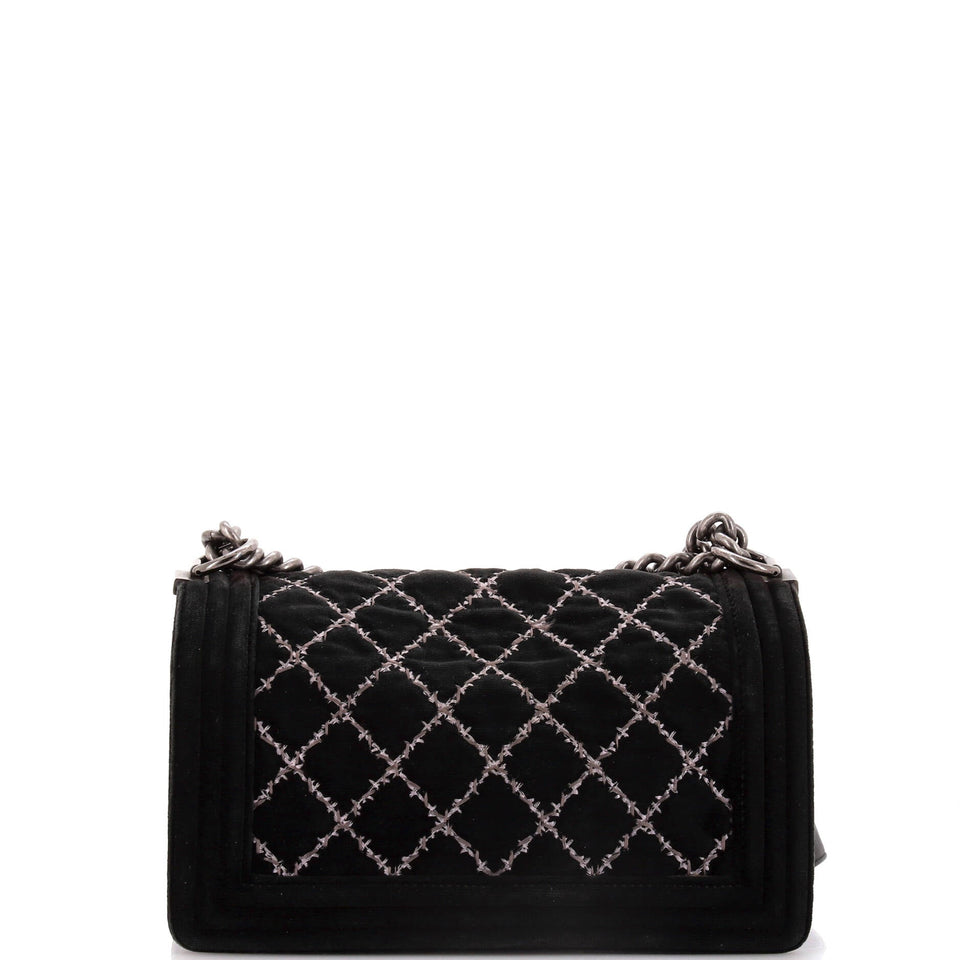 Boy Flap Bag Stitched Quilted Velvet Old Medium