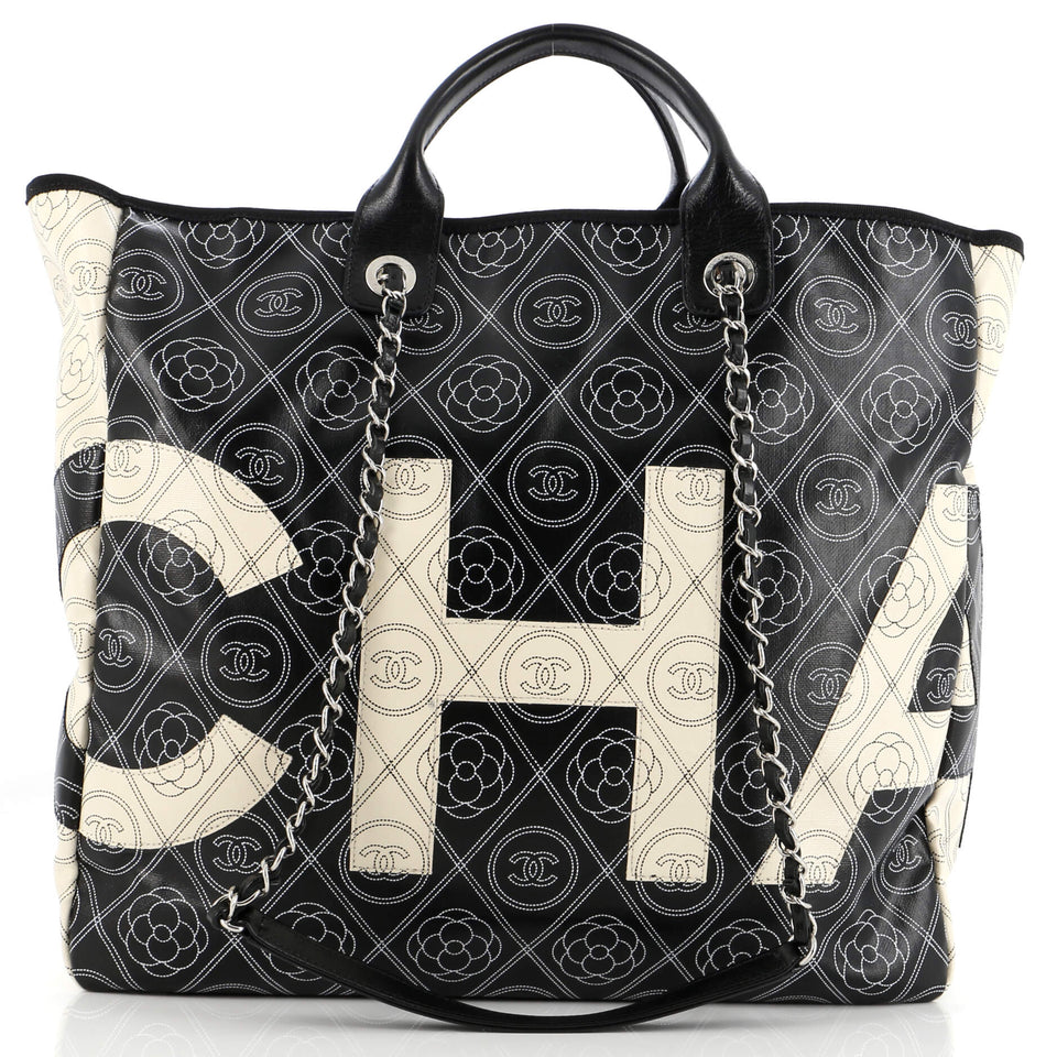 Logo Camellia Shopping Tote Printed Coated Canvas Medium