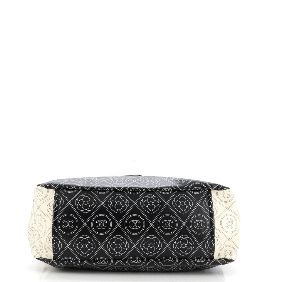 Logo Camellia Shopping Tote Printed Coated Canvas Medium