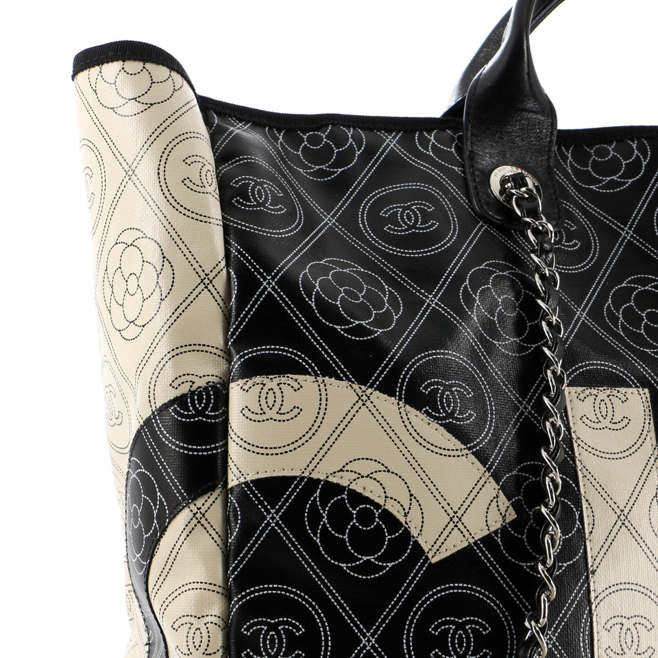 Logo Camellia Shopping Tote Printed Coated Canvas Medium