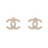 CC Stud Earrings Metal with Crystals