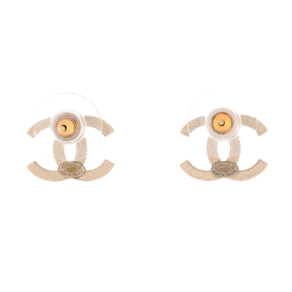 CC Stud Earrings Metal with Crystals
