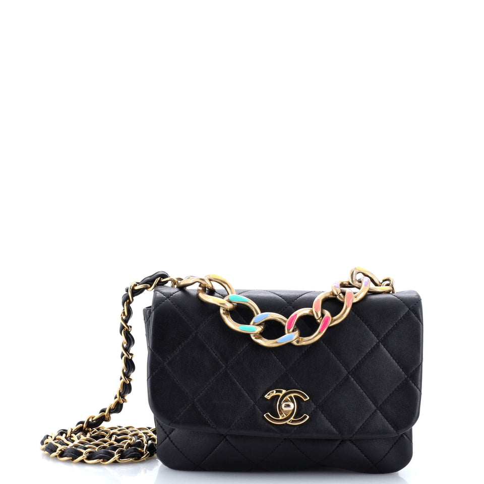 Color Match Multicolor Flap Bag Quilted Lambskin Small