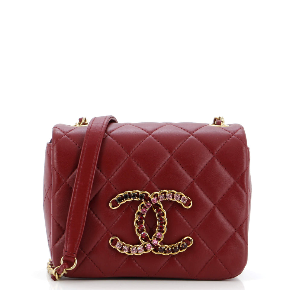 Crystal CC Full Flap Bag Quilted Lambskin Mini