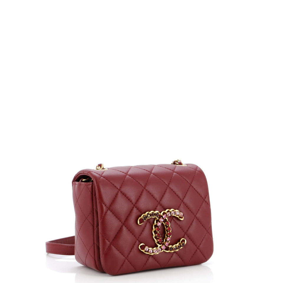 Crystal CC Full Flap Bag Quilted Lambskin Mini