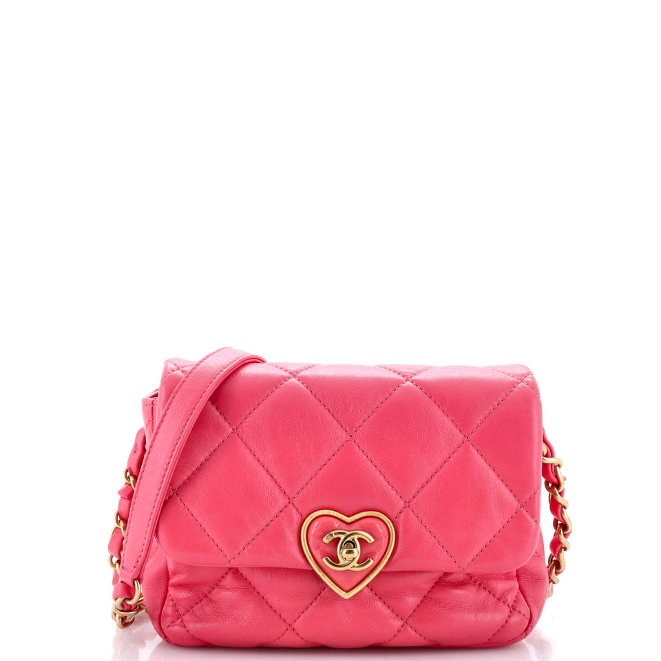 Coco Love CC Heart Flap Bag Quilted Lambskin Mini