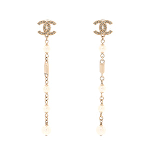 CC Drop Dangling Earrings Metal with Crystal and Faux Pearls