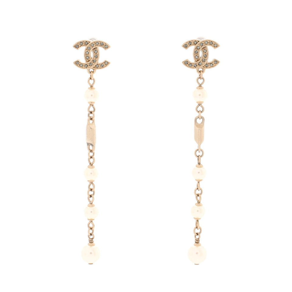 CC Drop Dangling Earrings Metal with Crystal and Faux Pearls