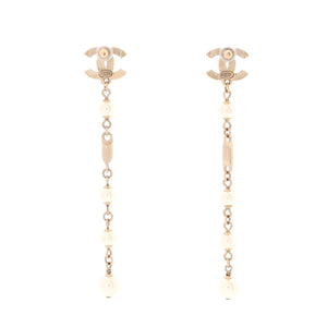 CC Drop Dangling Earrings Metal with Crystal and Faux Pearls