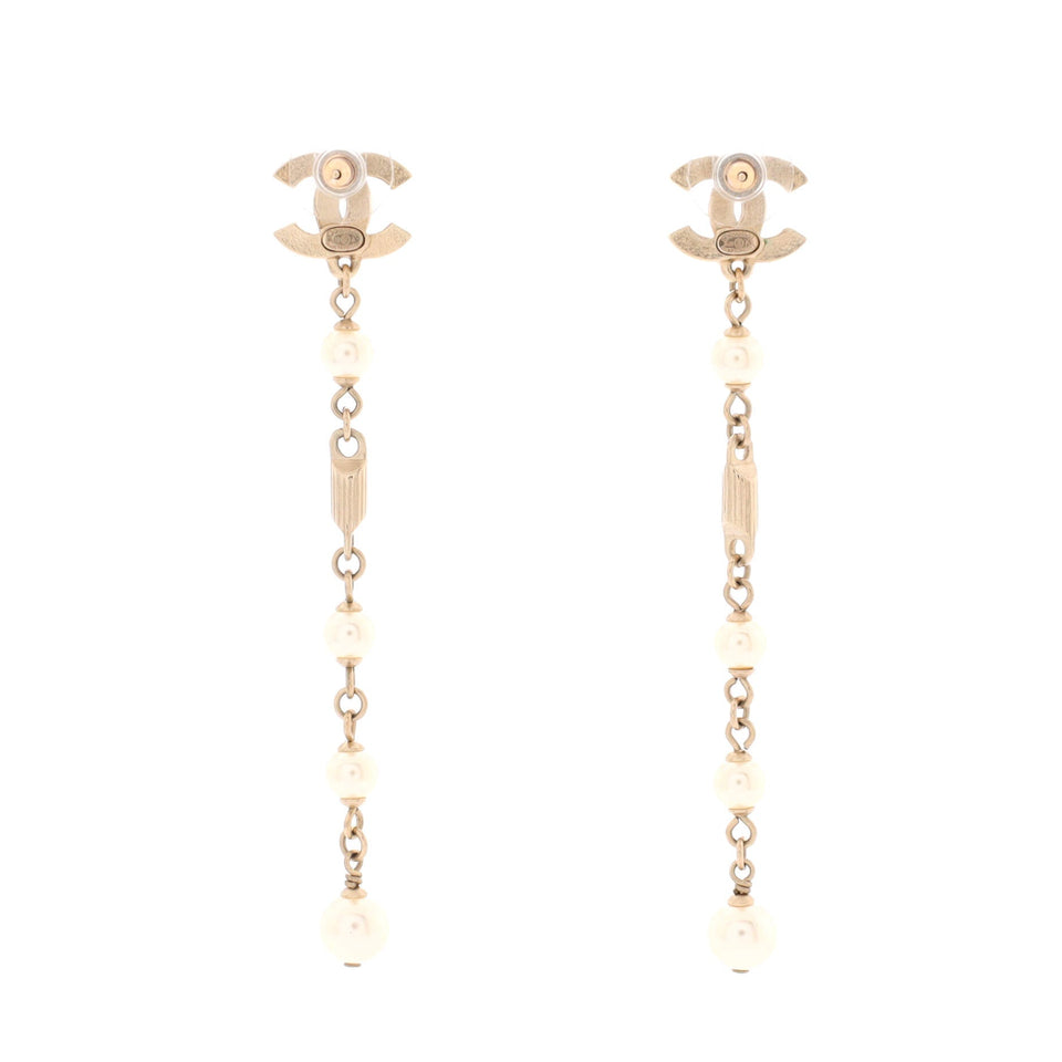 CC Drop Dangling Earrings Metal with Crystal and Faux Pearls