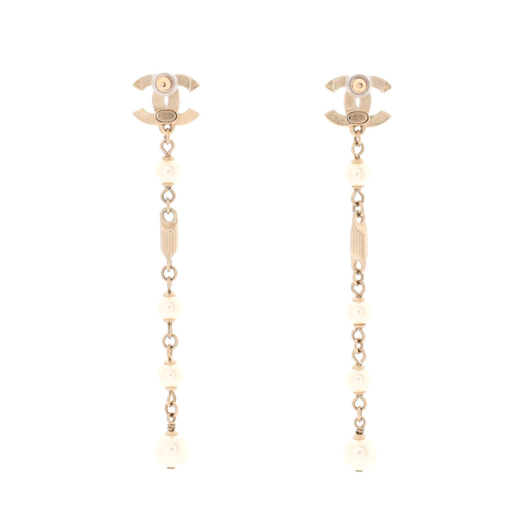 CC Drop Dangling Earrings Metal with Crystal and Faux Pearls