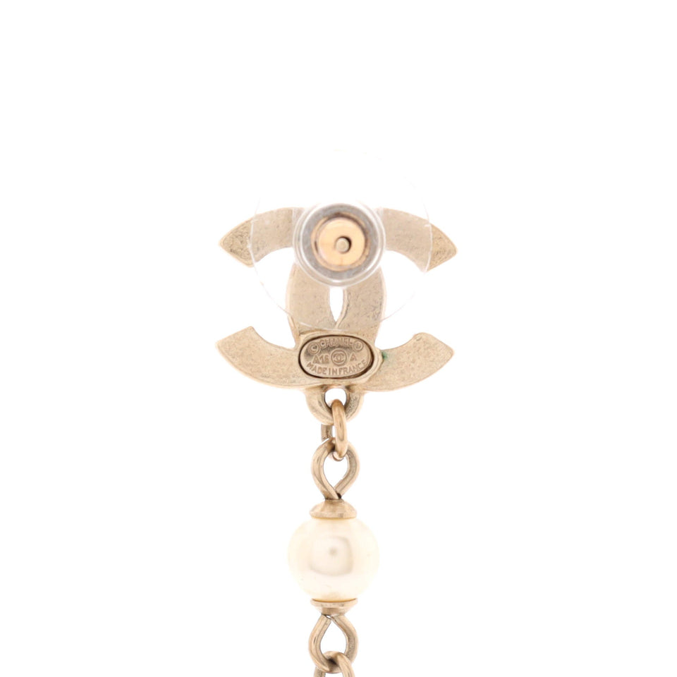 CC Drop Dangling Earrings Metal with Crystal and Faux Pearls