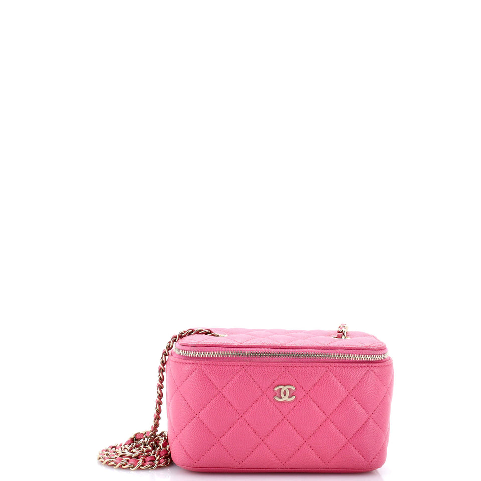 Classic Vanity Case with Chain Quilted Caviar Small