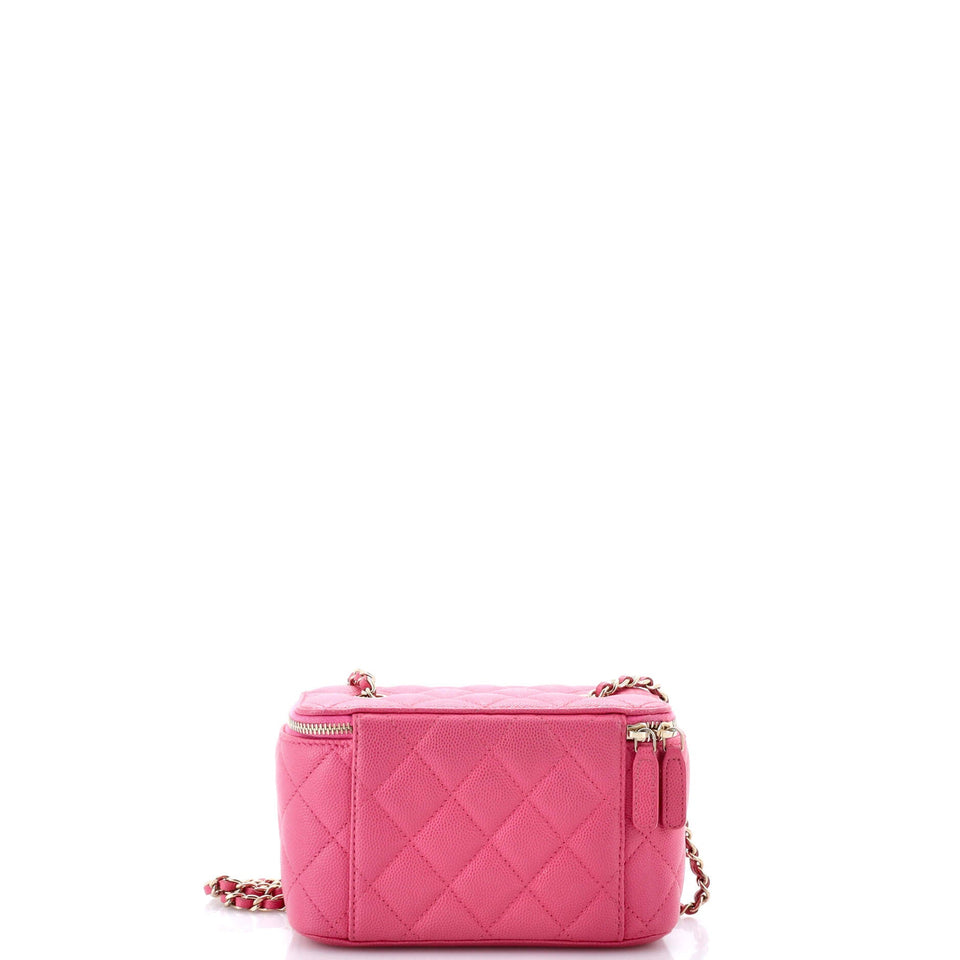 Classic Vanity Case with Chain Quilted Caviar Small