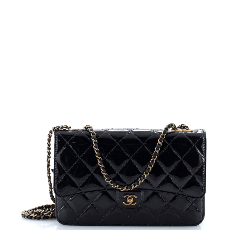CC Eyelet Wallet on Chain Quilted Patent