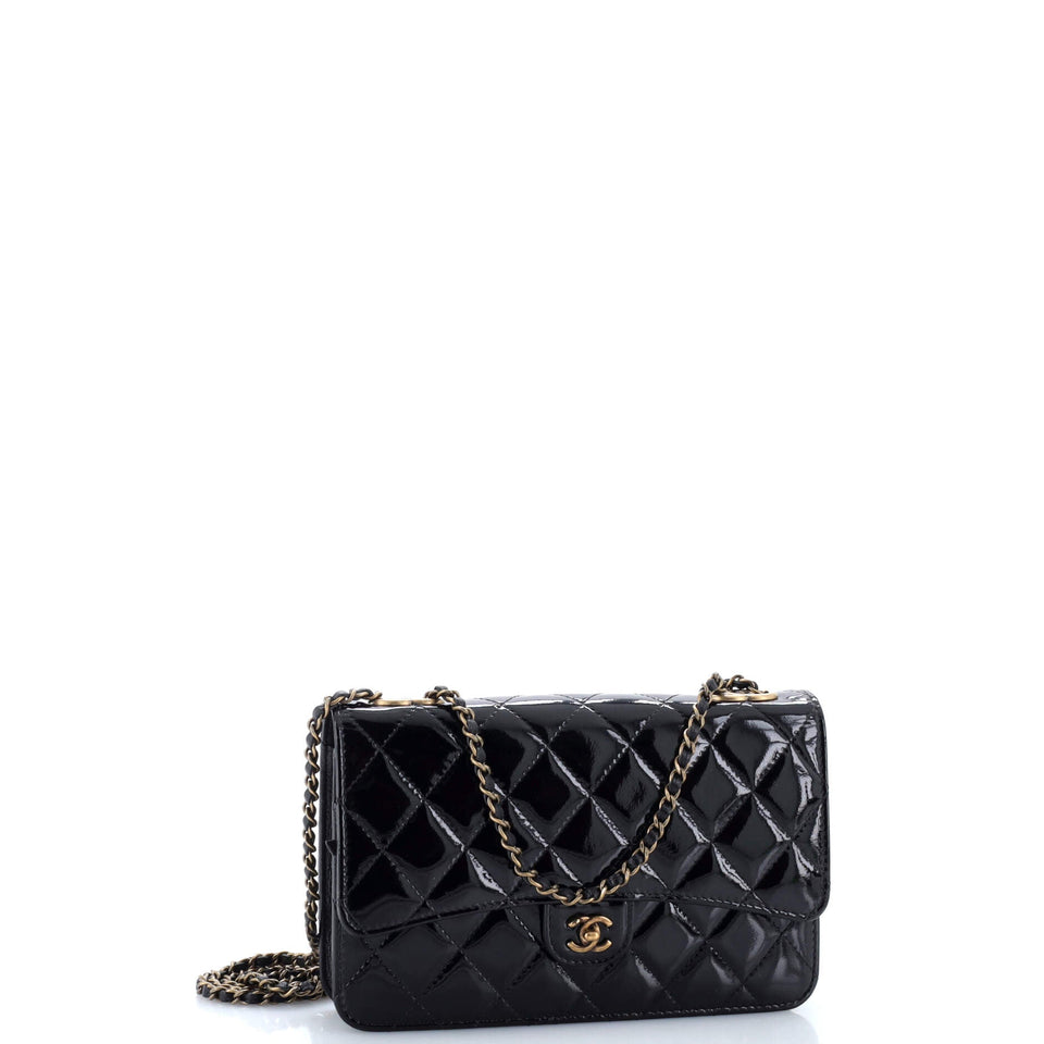 CC Eyelet Wallet on Chain Quilted Patent