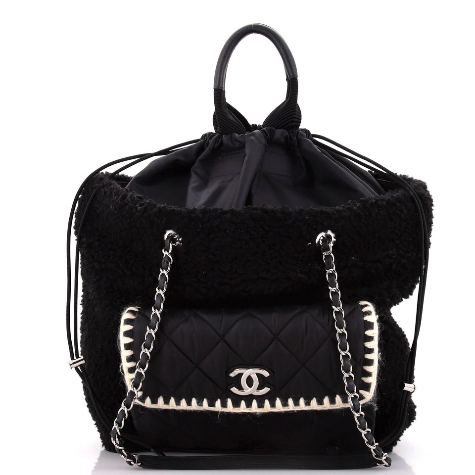 Coco Neige Shopping Tote Shearling with Quilted Nylon and Calfskin Large