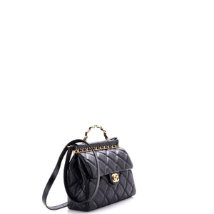 CC Bar Chain Top Handle Convertible Flap Bag Quilted Lambskin Small