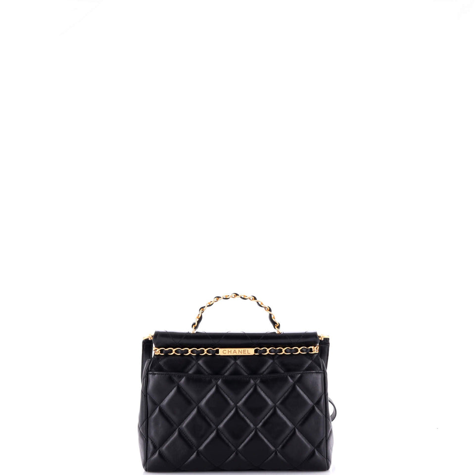 CC Bar Chain Top Handle Convertible Flap Bag Quilted Lambskin Small
