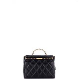 CC Bar Chain Top Handle Convertible Flap Bag Quilted Lambskin Small