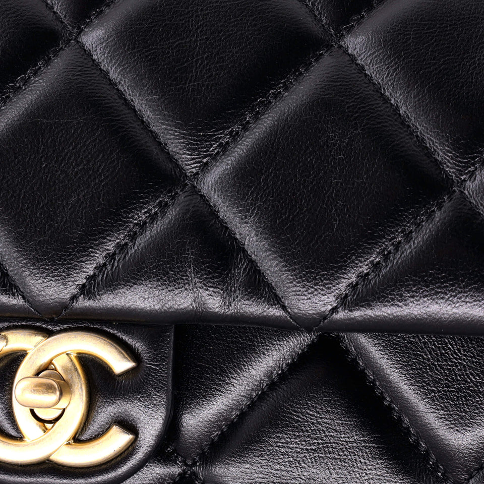CC Bar Chain Top Handle Convertible Flap Bag Quilted Lambskin Small