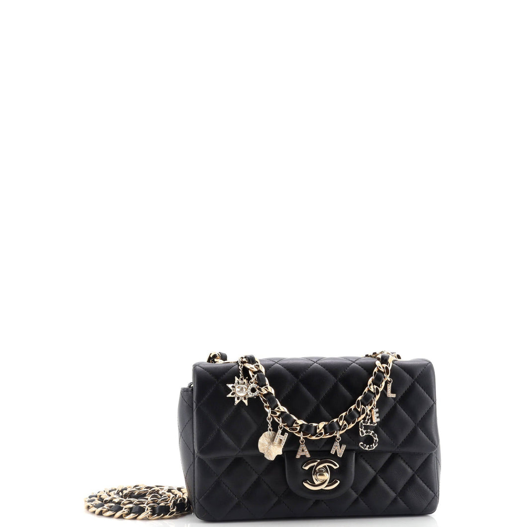 Coco Charms Classic Single Flap Bag Quilted Lambskin Mini