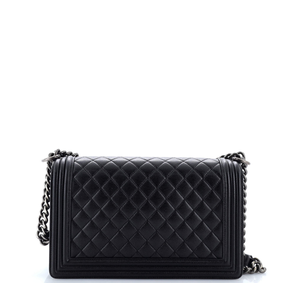 Boy Flap Bag Quilted Caviar New Medium