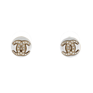 CC Round Stud Earrings Metals with Crystals and Faux Pearls