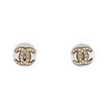 CC Round Stud Earrings Metals with Crystals and Faux Pearls