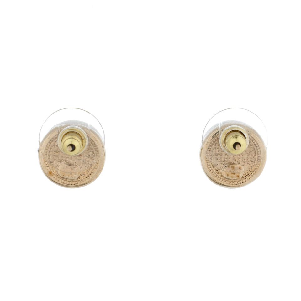 CC Round Stud Earrings Metals with Crystals and Faux Pearls
