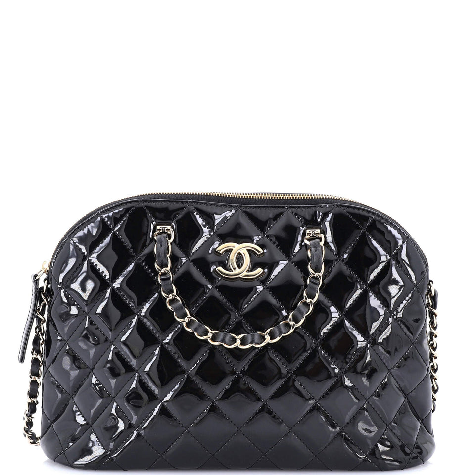 CC Dome Zip Shopping Bag Quilted Patent Small