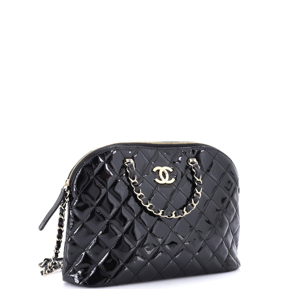 CC Dome Zip Shopping Bag Quilted Patent Small