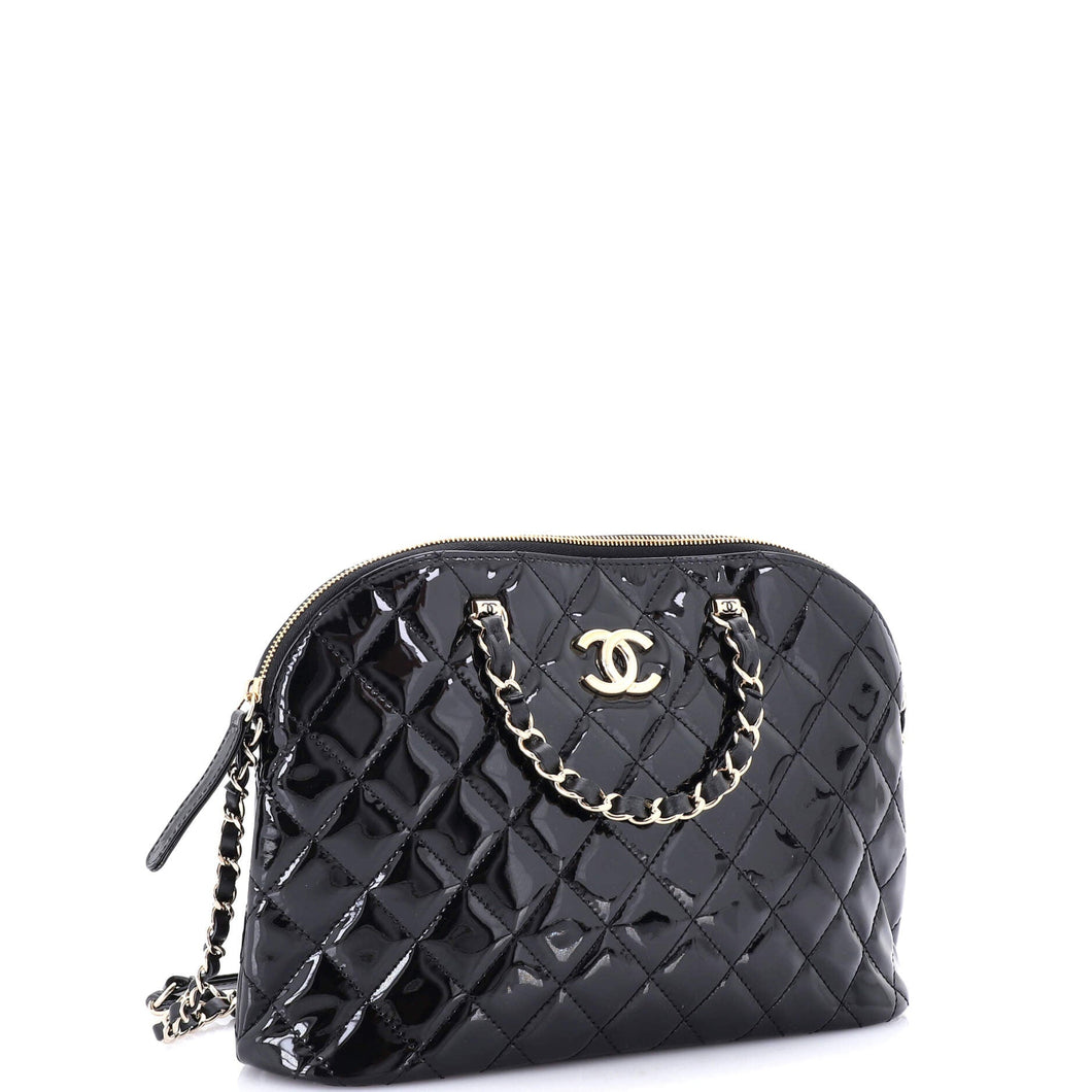 CC Dome Zip Shopping Bag Quilted Patent Small