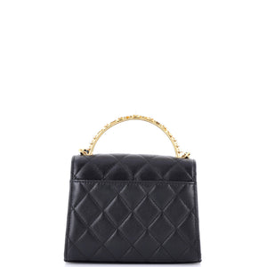 Logo and Pearl Top Handle Clutch with Chain Quilted Lambskin Small
