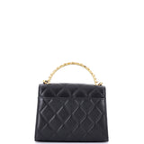 Logo and Pearl Top Handle Clutch with Chain Quilted Lambskin Small