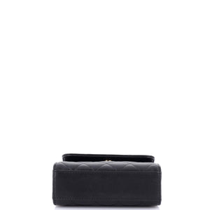 Logo and Pearl Top Handle Clutch with Chain Quilted Lambskin Small