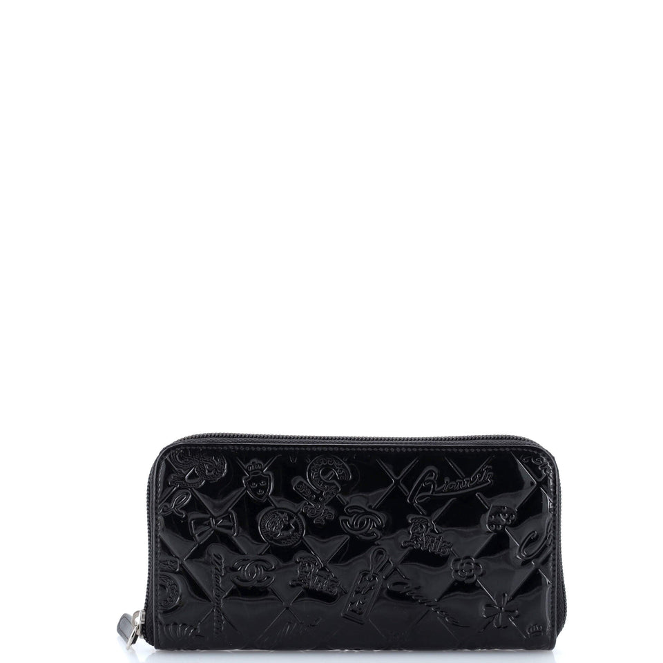 Lucky Symbols Zip Around Wallet Embossed Patent Long