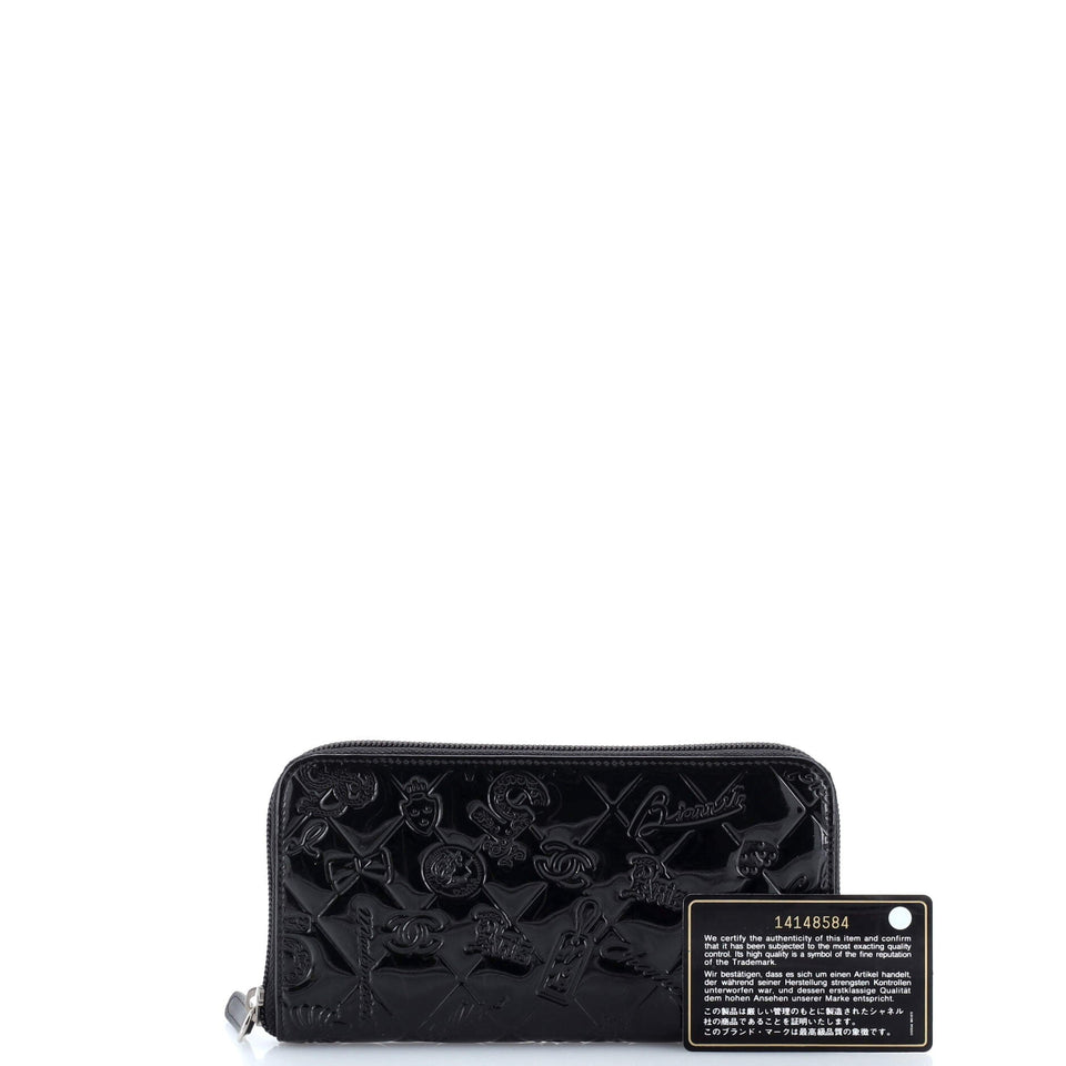 Lucky Symbols Zip Around Wallet Embossed Patent Long