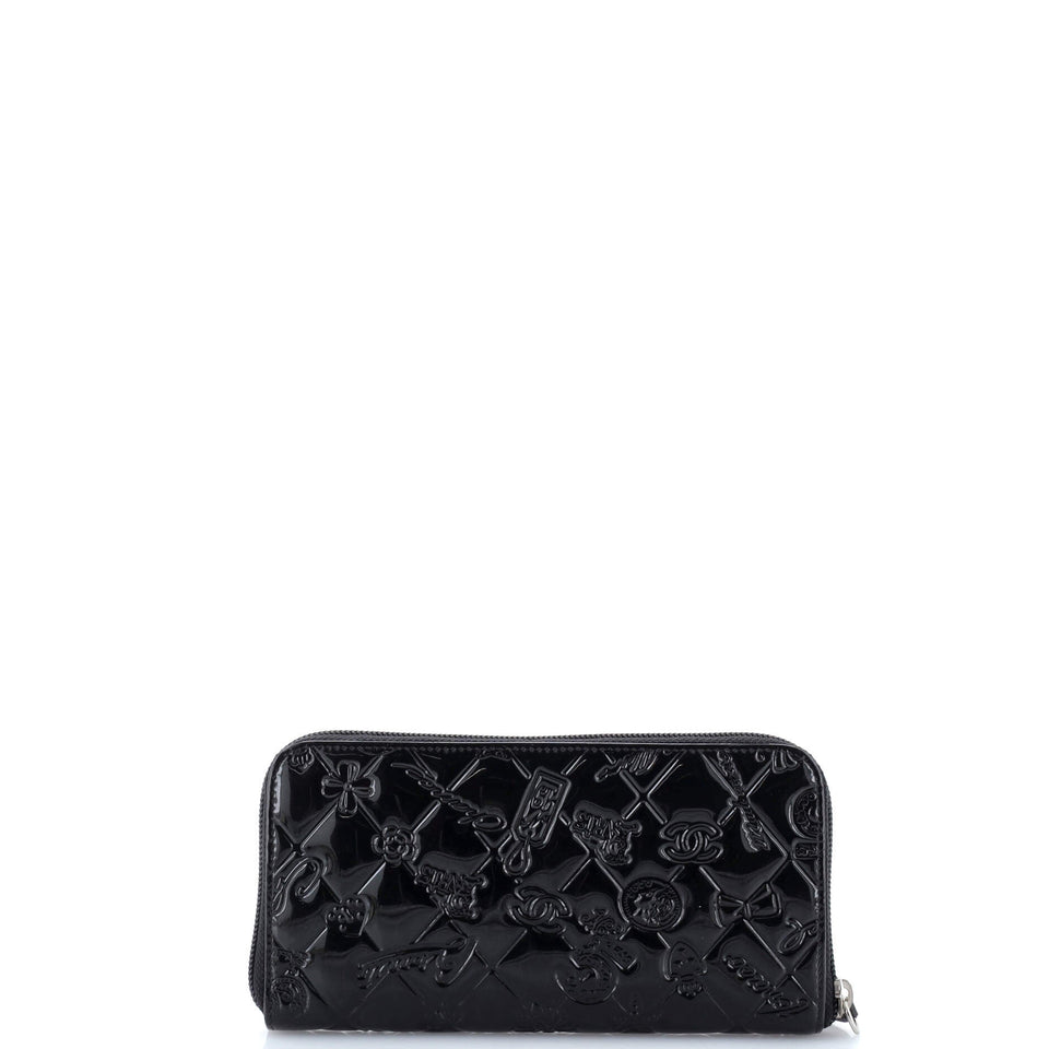 Lucky Symbols Zip Around Wallet Embossed Patent Long