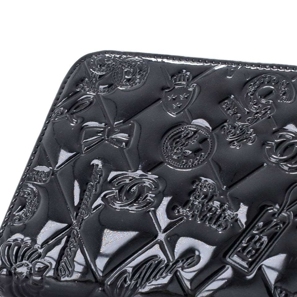 Lucky Symbols Zip Around Wallet Embossed Patent Long