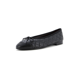 Women's CC Cap Toe Bow Ballerina Flats Quilted Leather