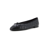 Women's CC Cap Toe Bow Ballerina Flats Quilted Leather