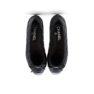 Women's CC Cap Toe Bow Ballerina Flats Quilted Leather