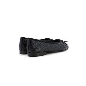Women's CC Cap Toe Bow Ballerina Flats Quilted Leather