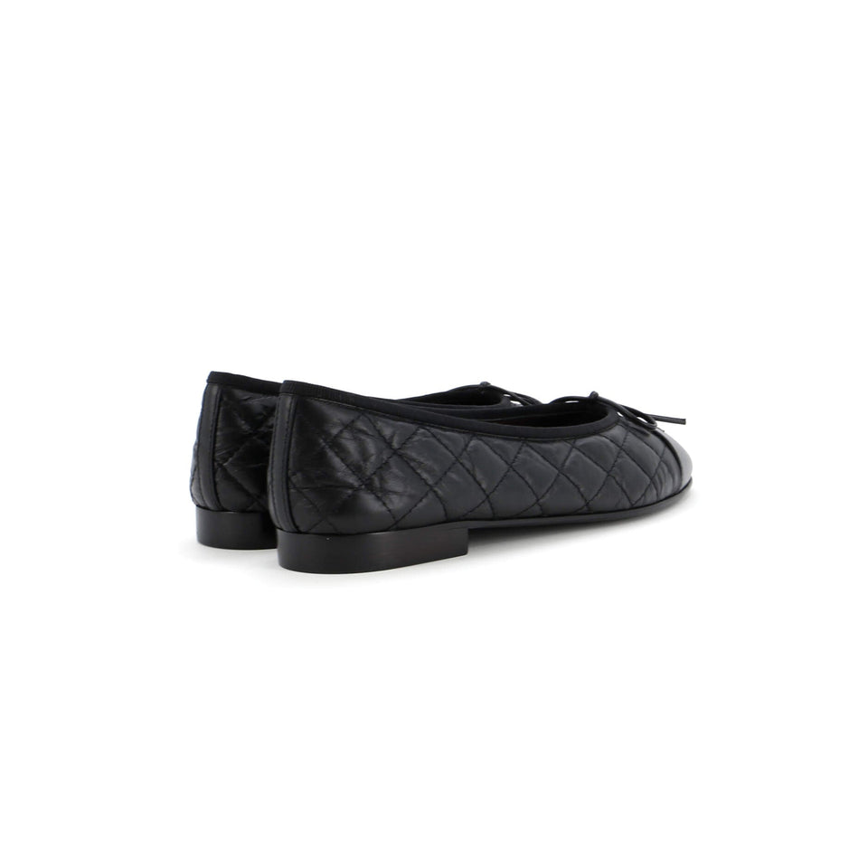 Women's CC Cap Toe Bow Ballerina Flats Quilted Leather