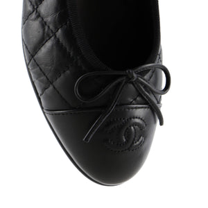 Women's CC Cap Toe Bow Ballerina Flats Quilted Leather
