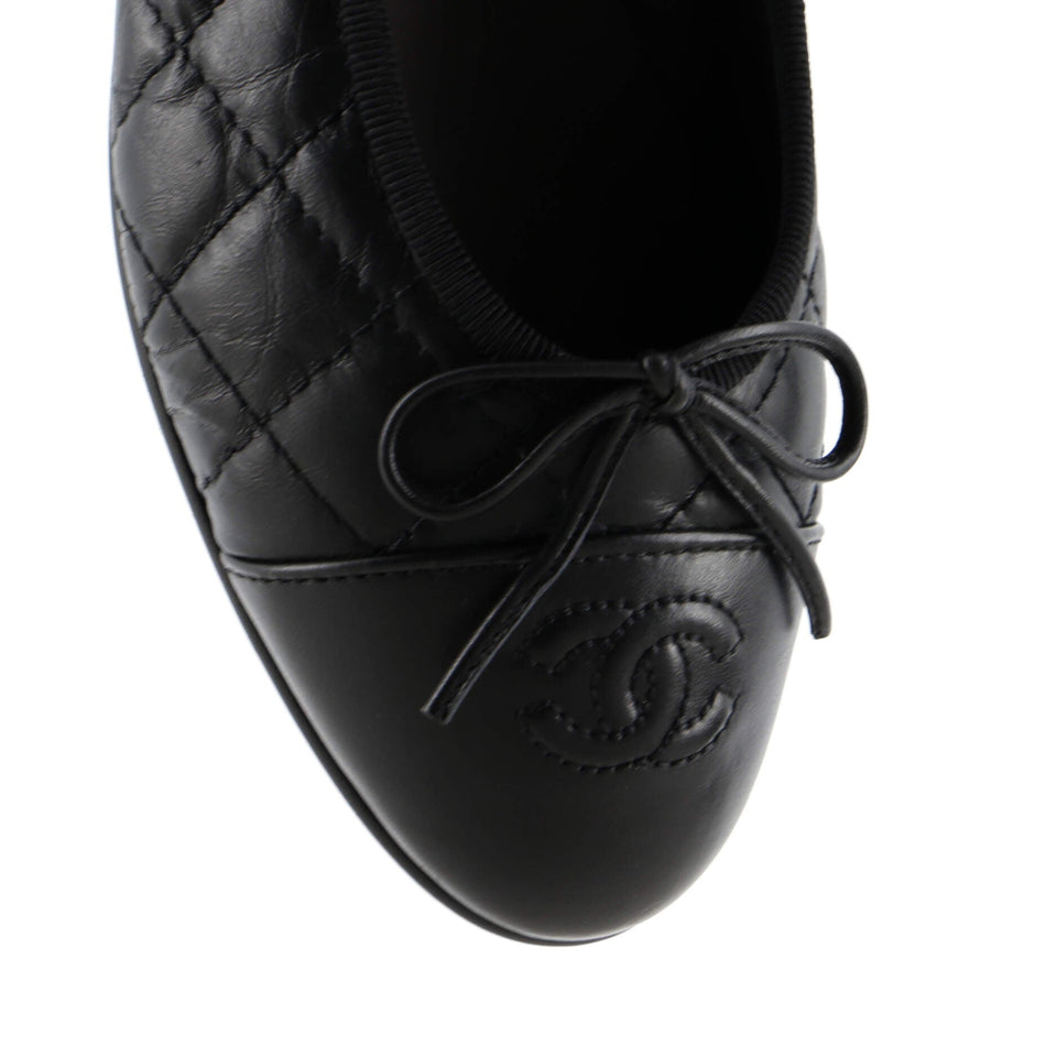 Women's CC Cap Toe Bow Ballerina Flats Quilted Leather